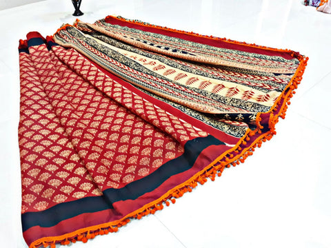 Red Bagru Printed Pure Cotton Sarees