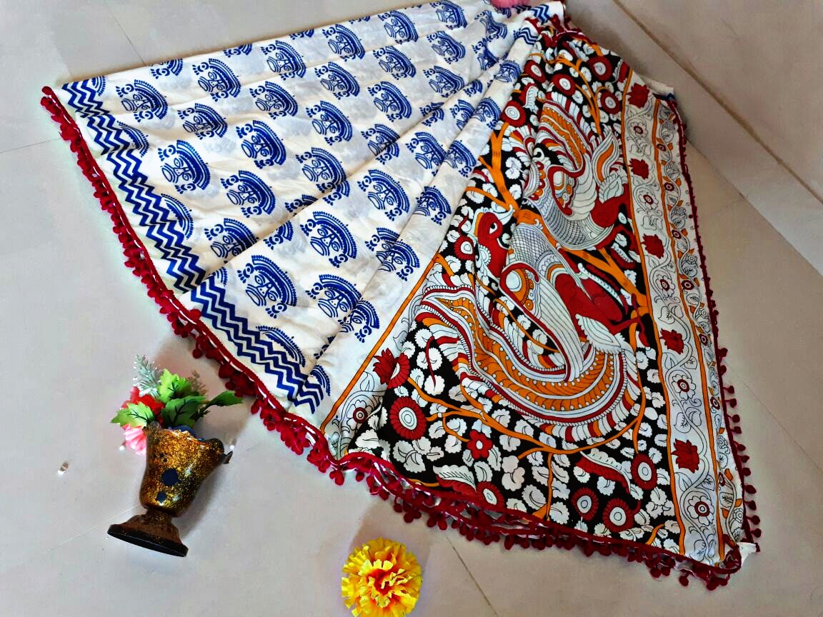 Maroon Bagru Printed Pure Cotton Sarees - Dailybuyys
