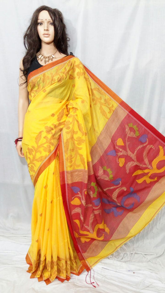 Yellow Pure Cotton Silk Sarees - Dailybuyys