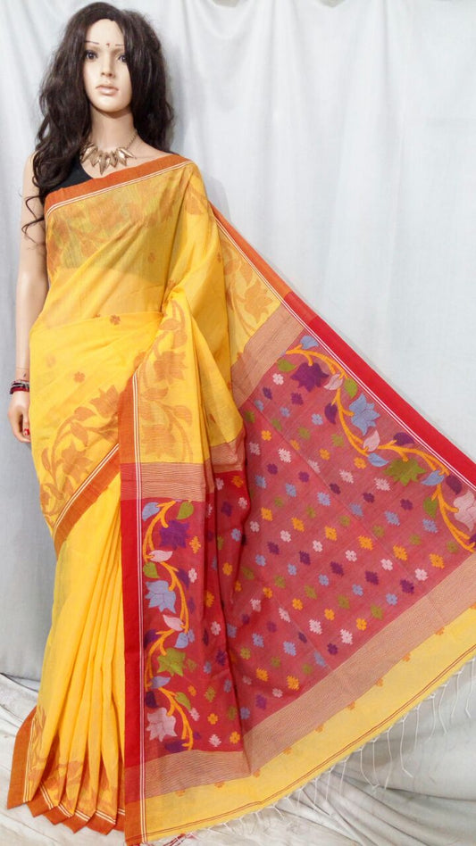 Yellow Pure Cotton Silk Sarees - Dailybuyys