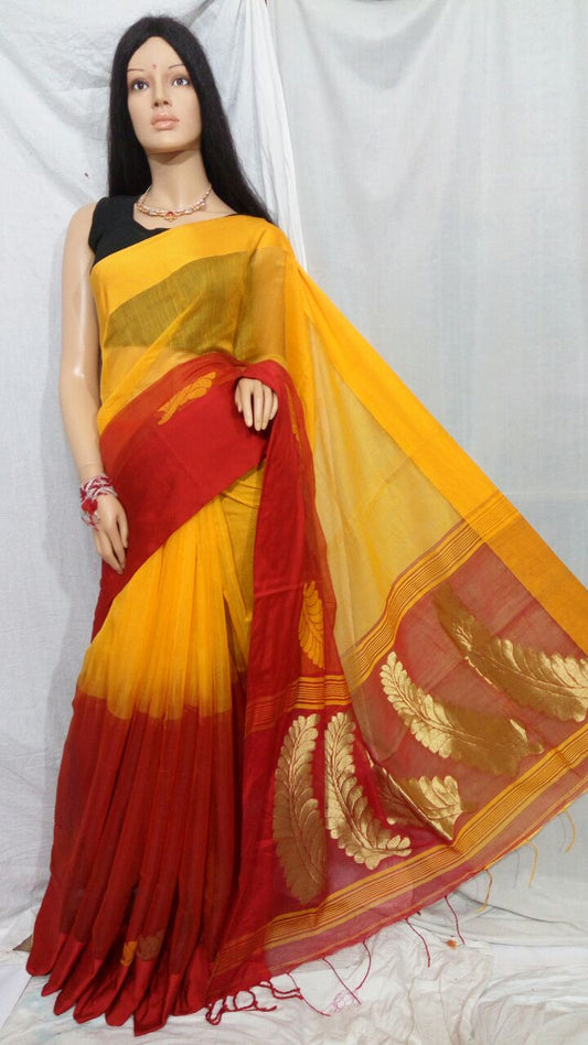 Yellow Pure Cotton Silk Sarees - Dailybuyys