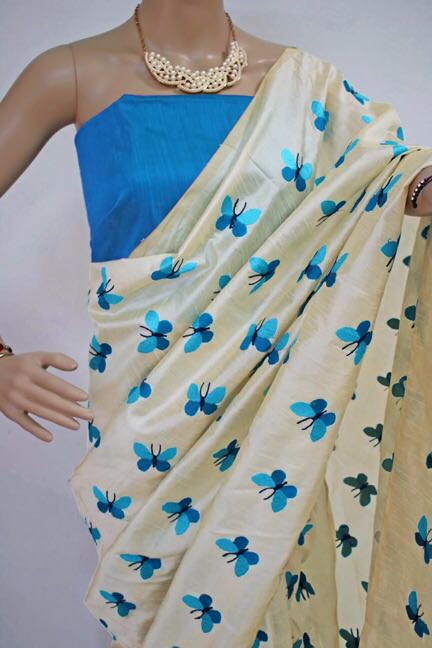 Blue Titli Chanderi Pure Cotton Sarees - Dailybuyys