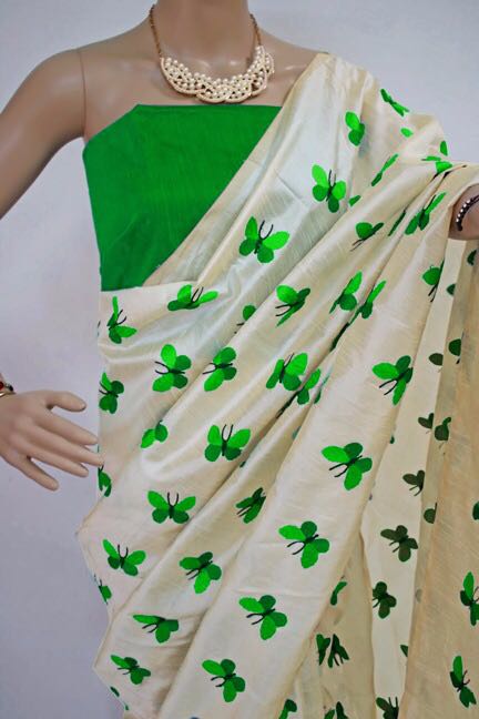 Green Titli Chanderi Pure Cotton Sarees - Dailybuyys