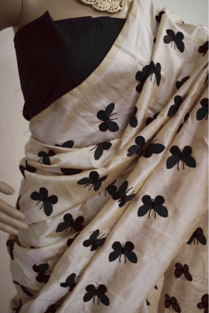 Black Titli Chanderi Pure Cotton Sarees - Dailybuyys