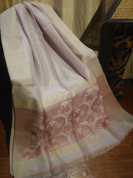 Pink Pure Silk Mark Certified Tussar Pure Linen Sarees