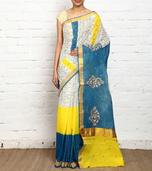 Beige Yellow Kerala Pure Cotton Sarees - Dailybuyys