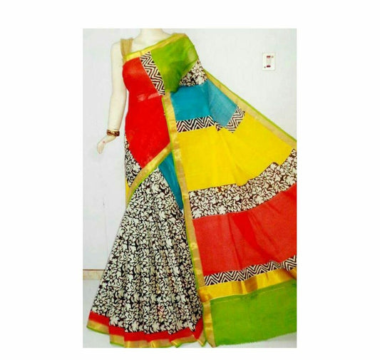 Red Yellow Kerala Pure Cotton Sarees - Dailybuyys