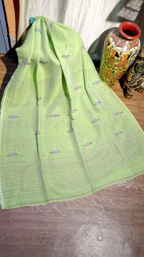 Green Khadi Pure Linen Sarees