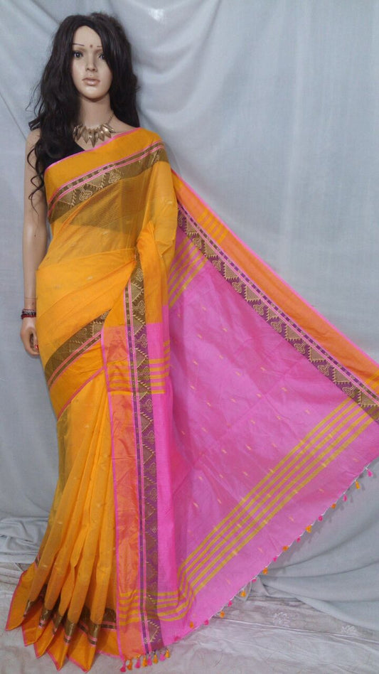 Yellow Pure Cotton Silk Sarees - Dailybuyys
