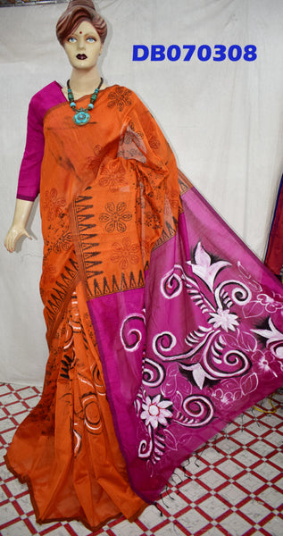 Orange  Handloom Pure Cotton Silk Sarees