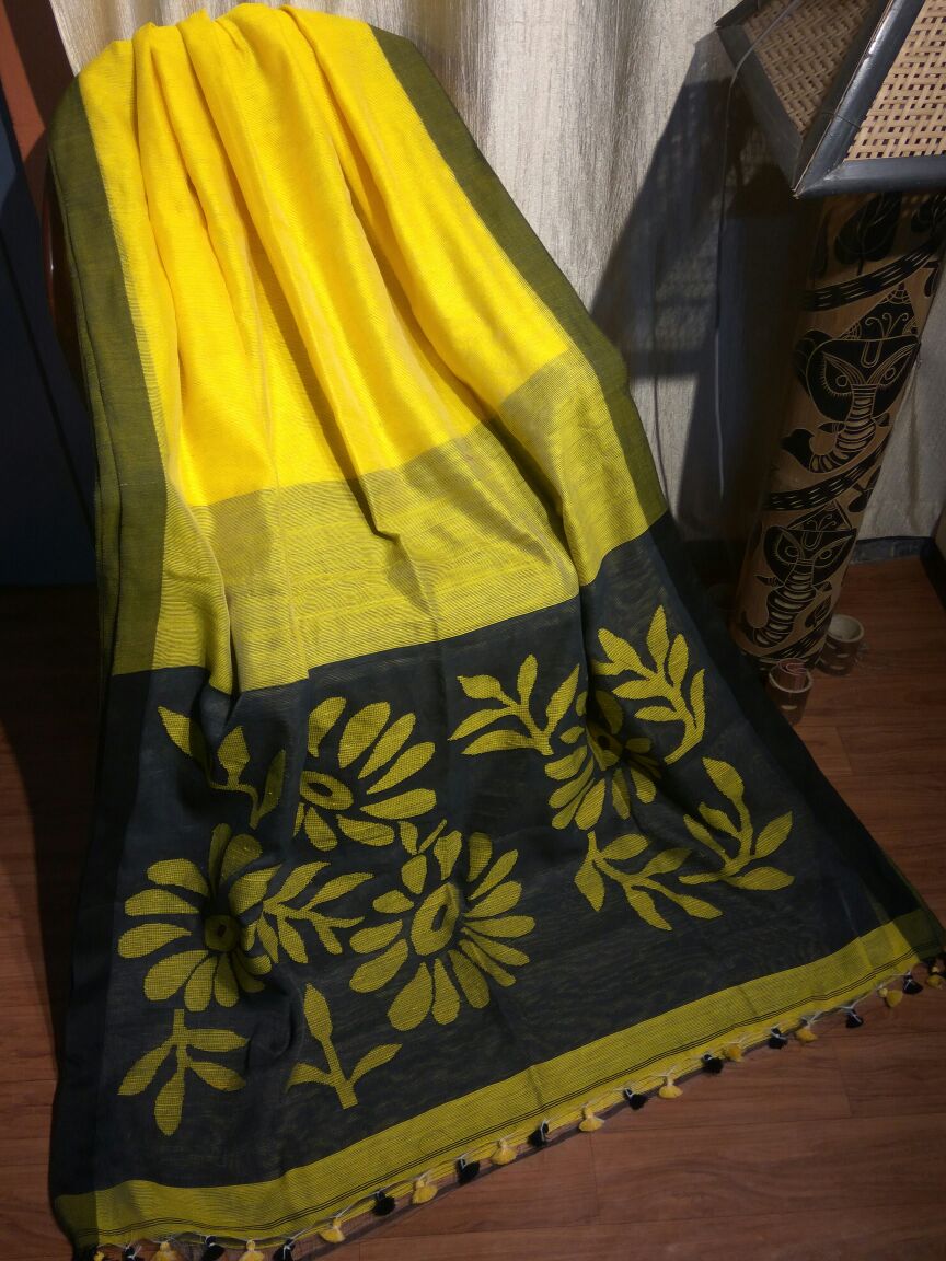 Yellow Moklin Sarees - Dailybuyys