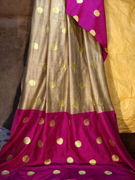 Beige Pink Handloom Pure Cotton Silk Sarees