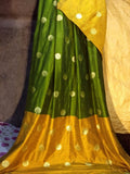 Green Yellow Handloom Pure Cotton Silk Sarees