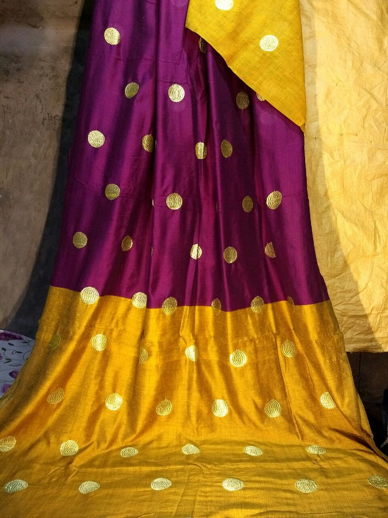 Purple Yellow Handloom Pure Cotton Silk Sarees