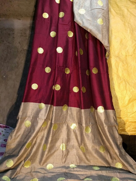 Maroon Beige Handloom Pure Cotton Silk Sarees