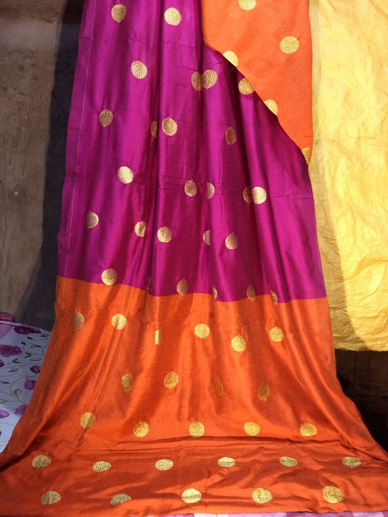 Purple Orange Handloom Pure Cotton Silk Sarees