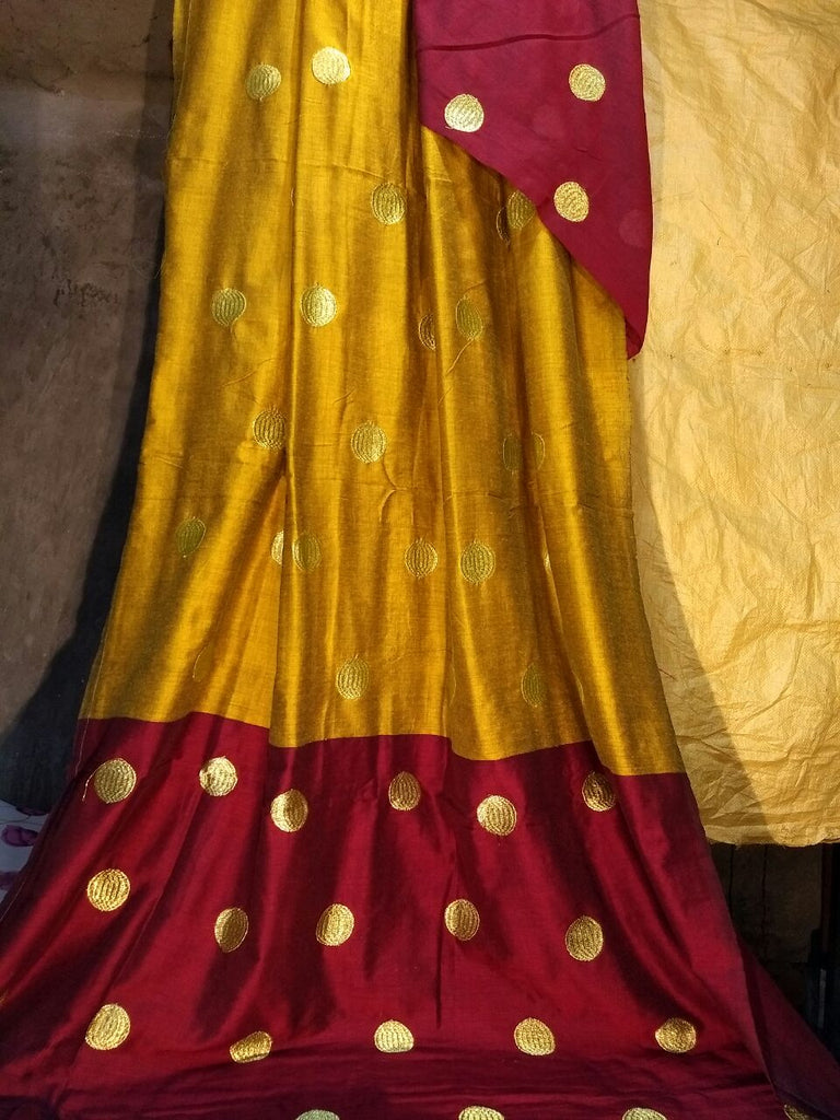 Yellow Maroon Handloom Pure Cotton Silk Sarees