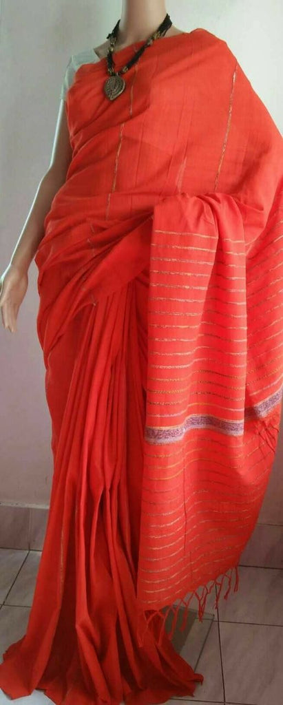 Red Pure Cotton Khesh Sarees