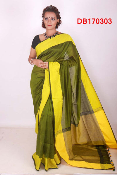 Green Yellow Bengal Handloom Khadi Sarees