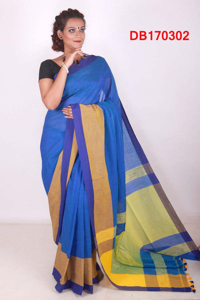 Blue Yellow Bengal Handloom Khadi Sarees