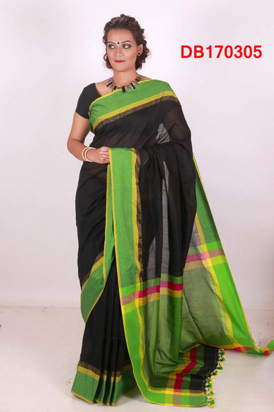 Black Green Bengal Handloom Khadi Sarees