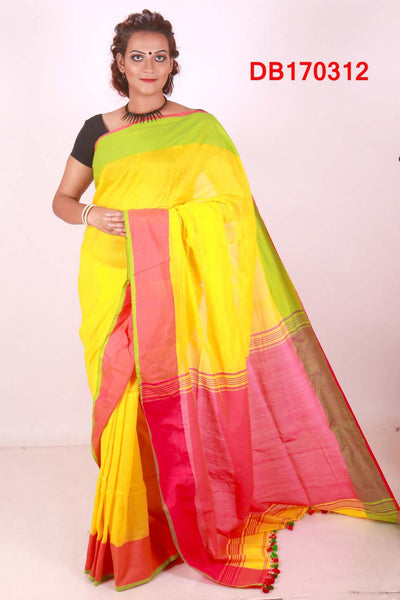 Yellow Red Bengal Handloom Khadi Sarees