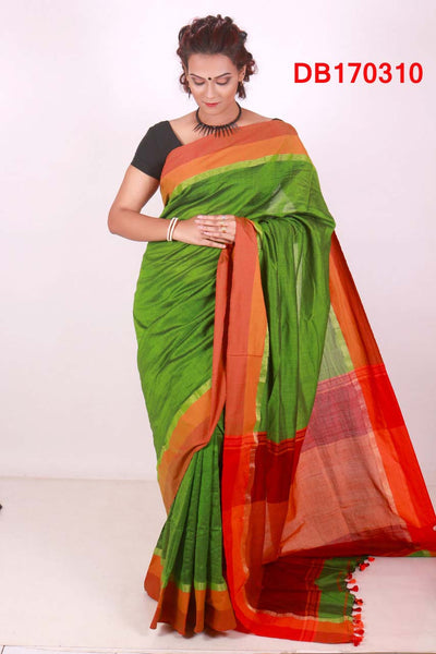 Green Red Bengal Handloom Khadi Sarees