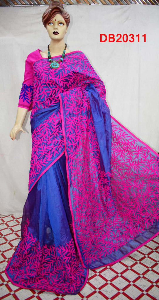 Purple Blue Chanderi Silk Sarees