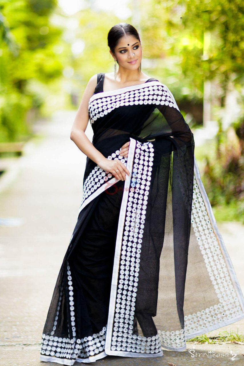 Black White Kathiawari Sarees - Dailybuyys