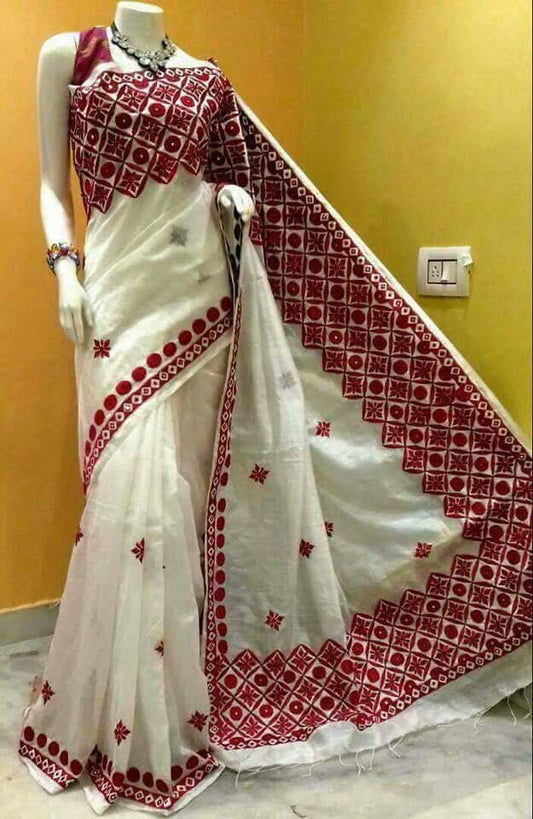 White Kathiawari Sarees - Dailybuyys