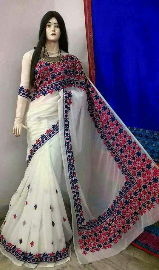 White Kathiawari Sarees - Dailybuyys