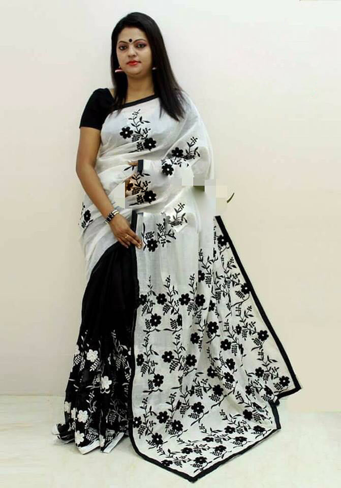 Black White Kathiawari Sarees - Dailybuyys