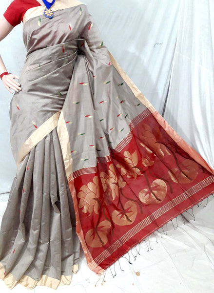 Grey Bengal Handloom Silk Sarees