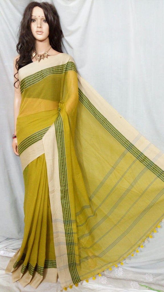 Yellow Pure Cotton Handloom Sarees Get Extra 10% Discount on All Prepaid Transaction