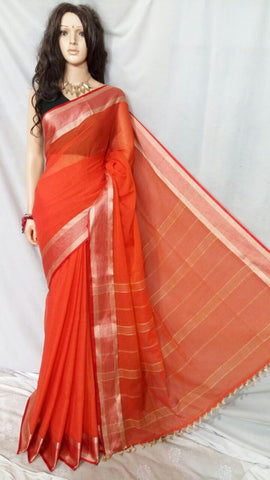 Orange Pure Cotton Handloom Sarees