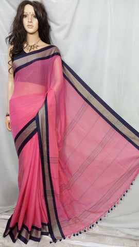 Pink Pure Cotton Handloom Sarees