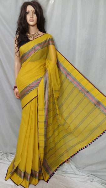 Yellow Pure Cotton Handloom Sarees