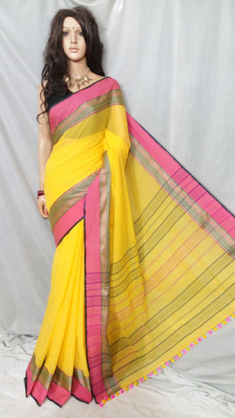 Yellow Pure Cotton Handloom Sarees