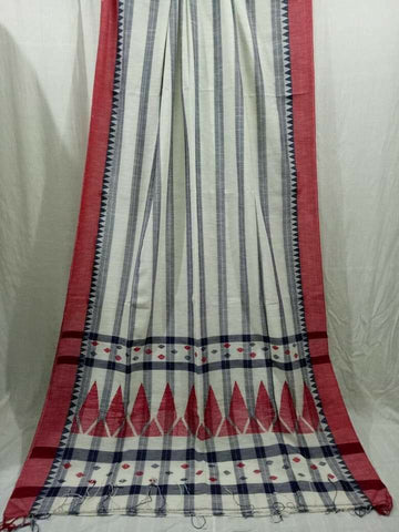 Grey Red Pure Linen Sarees