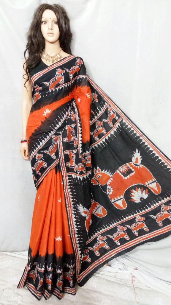 Orange Black Boutique Special Sarees