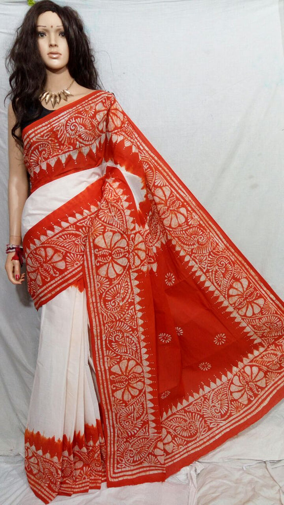 Orange White Boutique Special Sarees