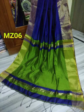 Blue Green Pure Linen Sarees