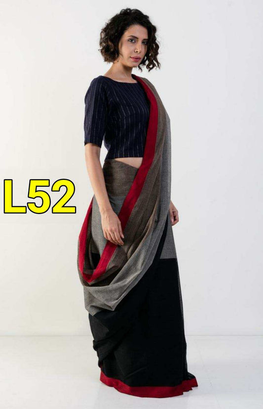 Black Grey Pure Linen Sarees - Dailybuyys