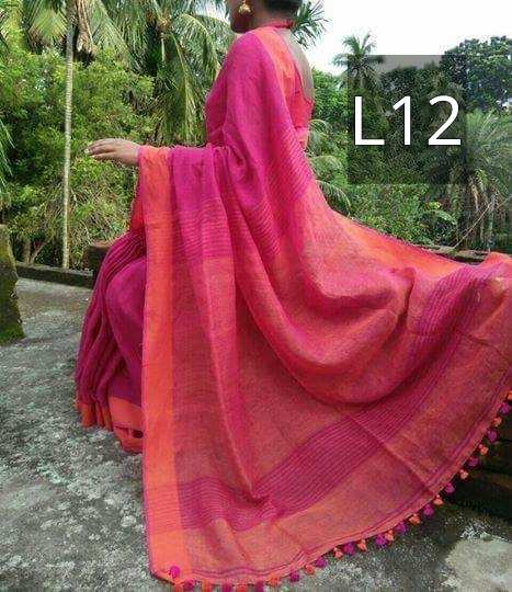 Pink Pure Linen Sarees