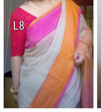 White Pink Pure Linen Sarees - Dailybuyys