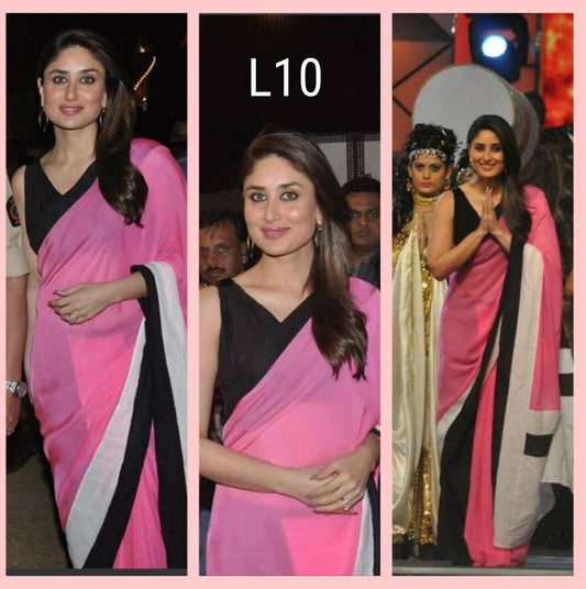 Pink Pure Linen Sarees - Dailybuyys