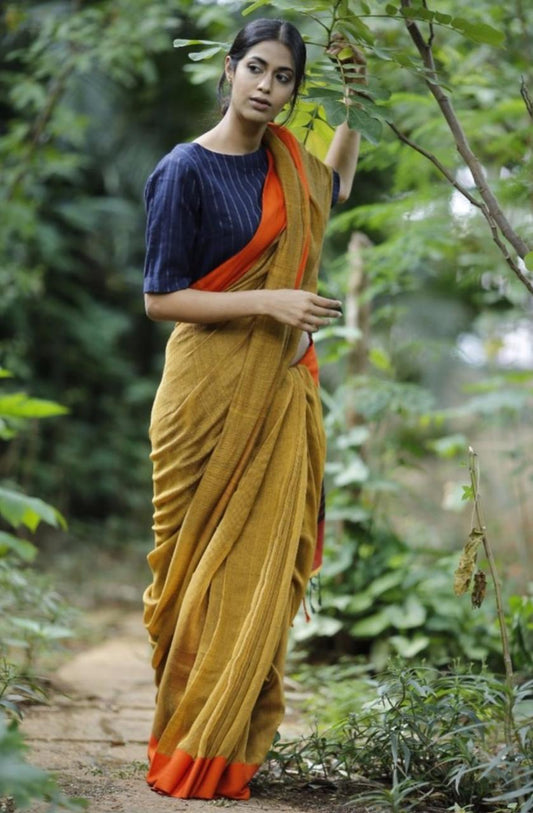 Yellow Pure Linen Sarees - Dailybuyys
