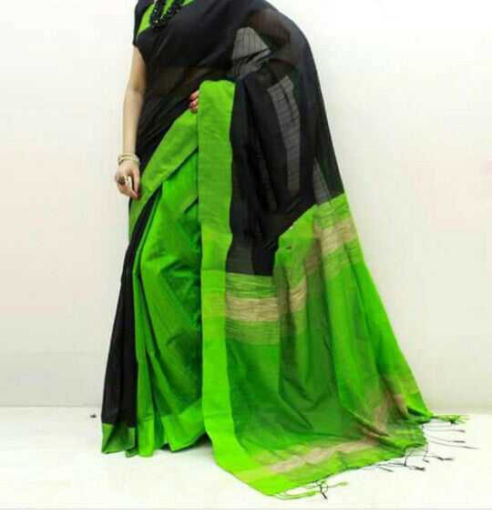 Black Green Pure Cotton Silk Sarees