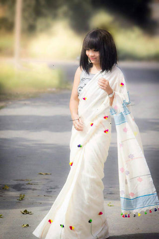 White Bengal Handloom Khadi Sarees