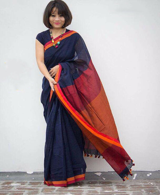 Blue Bengal Handloom Khadi Sarees - Dailybuyys